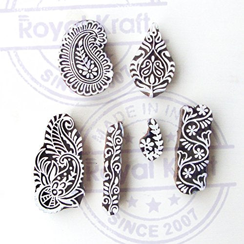 Asian Leaf and Paisley Designs Wooden Block Stamps (Set of 6) Htag0437 - color: Htag0437