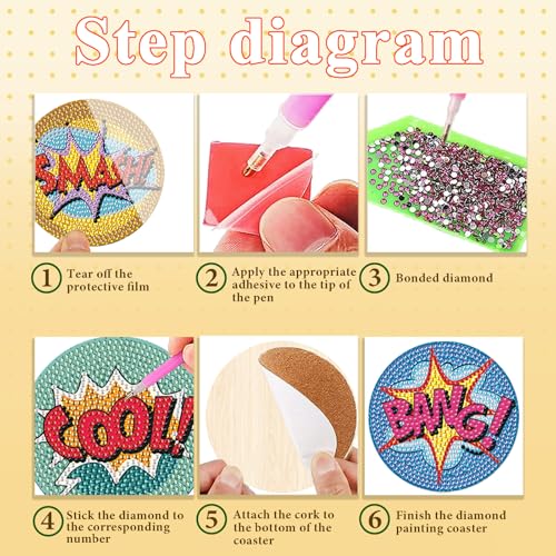 DOTSOPS 6 Pack Small Diamond Art Coasters Kits with Holder for Adults 4 in - color: Ealphabet