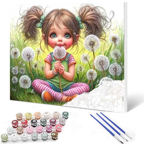 Dandelions Cute Girl Paint by Numbers Kits for Adults Beginner, Whimsical Fantasy Paint by Number, DIY Acrylic Paint Canvas Art Set Colorful Painting Wall Decor Gift 16x20 Inch (Without Frame) - color: Artwork-18, size: 16''x20''(Without Frame)