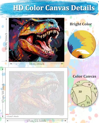 TOCARE Dinosaur Paint by Numbers Kit for Adults, Dinosaur Paint by Number Canvas,Acrylic Adults' Paint-by-Number Kits for Animal Lovers 16x20inch (Without Framed) - color: TC-OPC-349