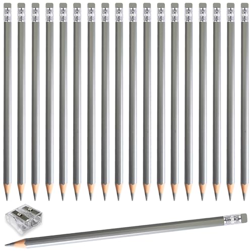 Adhere 25pcs Checking Pencils Erasable colored Pencils Pre-Sharpened #2 HB,for Checking Tests Grading,Map Coloring, editing Office Favors,including a Free sharpener. (Sliver) - color: Sliver