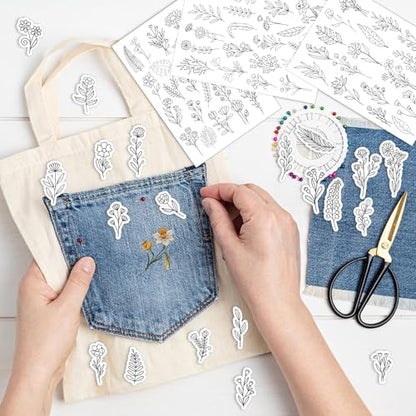 Water Soluble Stabilizer Embroidery Pattern - Leaf Stick & Stitch Embroidery Paper Wash Away, Flower Hand Sewing Patterns for T-Shirt Bag Towel (4 Sheets) - style: Leaf140