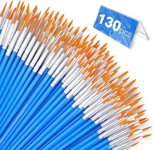 AROIC Small Paint Brushes Bulk,130pcs Nylon Hair Round Detail Brushes - color: Blue, size: 130 Fine