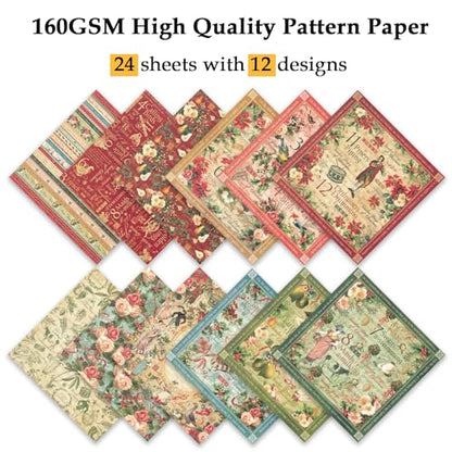 Scrapbook Paper, 24 Sheets 6"×6" 160gsm Single-Sided Patterned Cardstock - color: 24 sheets-carols