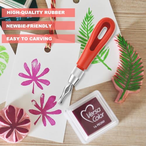 15 Pack Rubber Linocut Kit - 4 x 6 Inch Stamp Making Kit with Linocut Tools - Pink Rubber Block Stamp Printing Kit for Printmaking Supplies, DIY - size: 4x6inch-15pcs-kit-pink