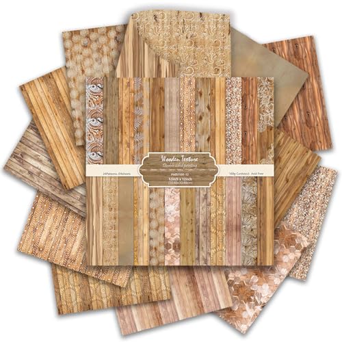 24 Sheets Scrapbook Paper 12×12 Double-Sided Pattern Paper (Wooden Texture) | 24 Designs Vintage Background Decorative Craft Paper, Scrapbooking Supplies for Card Making DIY Album Junk Journal Decor - color: Wooden Texture