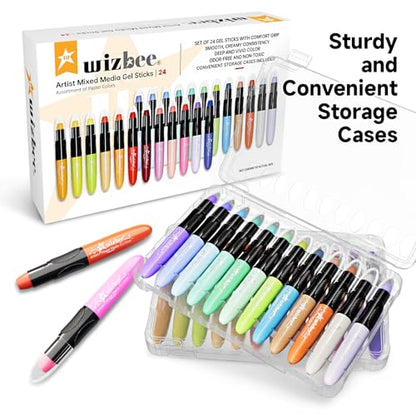 Wizbee Silky Crayons Set of 24 Colors, Water Soluble Artist Crayons for Drawing & Painting, Creamy & Odorless Art Supplies, Use on Paper, Canvas, Wood and more