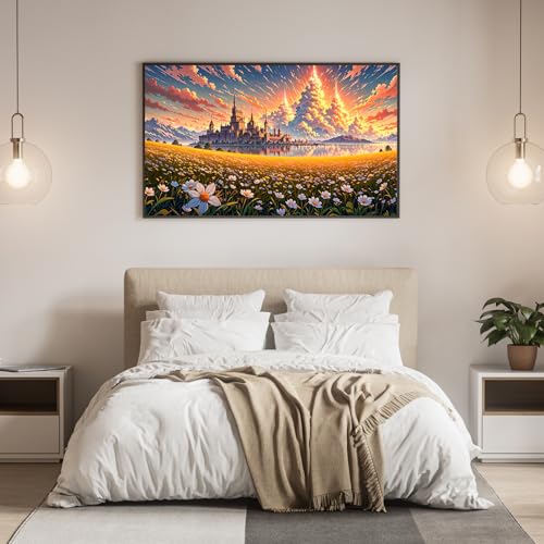 DDGEMART 5D Diamond Painting, Full Drill Fantasy Castle Meadow Lake Flower Art for Adults, Large 28x16 Inch - color: Fantasy Landscape