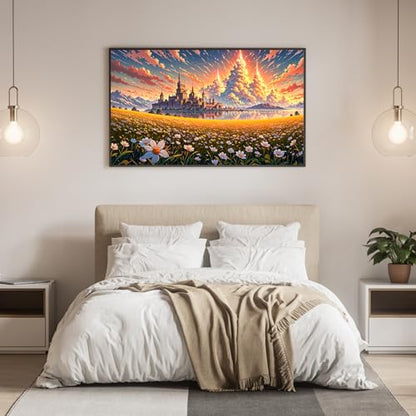 DDGEMART 5D Diamond Painting, Full Drill Fantasy Castle Meadow Lake Flower Art for Adults, Large 28x16 Inch - color: Fantasy Landscape