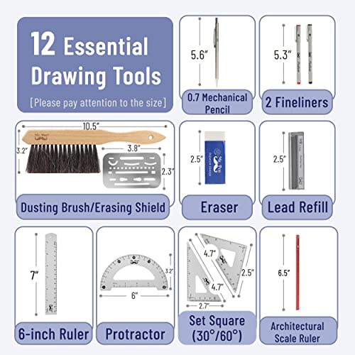 Mr. Pen- Professional Drafting Tools & Geometry Set with Case, 17 pcs - color: Clear, size: 17 pcs