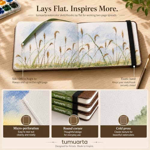 Watercolor Journal, 3.5x5.5”, 140 LB, 300 GSM, Cotton Paper, Cold Press - color: Blue