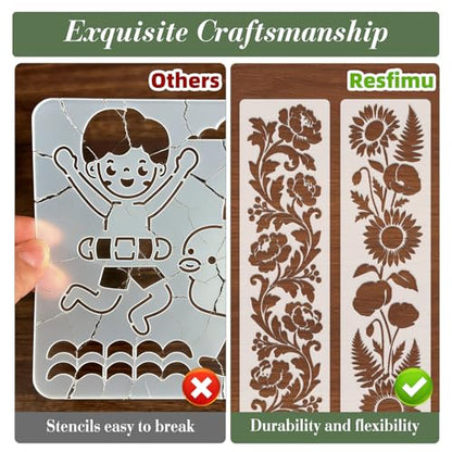 Flower Stencils for Crafts Reusable 16Pcs Stencils(11.8X2.9 inch)