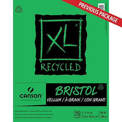 Canson XL Series Recycled Bristol Pad, Foldover, 11x14 inches, 25 Sheets - Artist Paper for Students, Marker, Pen, Ink, Pencil - size: 11x14, style: Bristol, Recycled