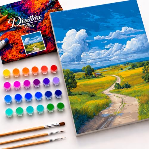Direttore Italy Paint by Numbers Kit for Adults, Summer Countryside Landscape, DIY Acrylic Painting Set on 16x20 Inch Framed Canvas, 24 Paints and 3 Brushes, Country Wall Art Decor for Beginners - color: Summer Countryside