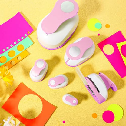 CHENGU 6 Pcs Circle Punch Set 3in/2in/1.5in/1in/0.6in/0.3in Scrapbook Hole Punchers Crafting with 10 Sticker Paper Round Cutter Scrapbook for Office Supplies DIY Albums Photos(Pink) - color: Pink, style: Circle