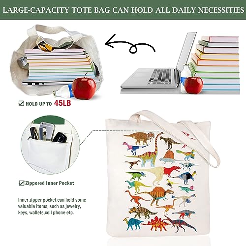 Canvas Aesthetic Tote Bag for Women with Inner Pocket Totes Shoulder Book Bag Shopping Reusable Grocery Bags - color: Dinosaurs Tote Bag