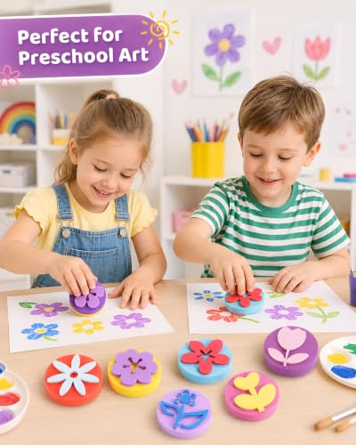 NUOBESTY 6 Pack EVA Sponge Painting Stampers, Flower Shapes for Kids - size: 6.00X6.00X2.50CM
