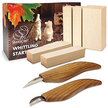 BeaverCraft Wood Carving Kit for Beginners S16 – Whittling Knives Sloyd, Chip Wood Carving Knife, Basswood Blocks for Carvers - Whittling Tools Set