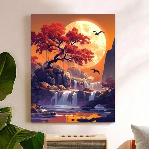 Reivworl Landscape Paint by Numbers Kit for Adults Beginners, Fall Paint by Numbers, Adult Paint by Number Kits for Gifts and Home Wall Decor 16x20 Inch - color: 15-Dusk, size: Without Frame