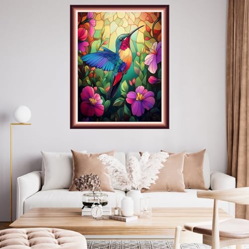 Fanxvivy Stamped Cross Stitch Kits for Beginners Full Range of Cross Stitching Preprinted Embroidery Kits for Adults, 11CT Embroidery Pattern Needlepoint Kits-Hummingbirds Collect Honey 16x20 inch - color: Artdesign12