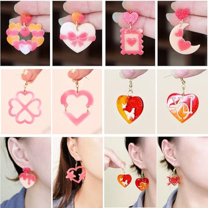 4 Pack Heart Resin Earring Molds Love Heart Flower Shape Earring Silicone Molds for Mother's Day Epoxy Casting UV Resin Molds with 200 Earring Hook kit for DIY Crafts Jewelry Making Keychains Pendant - color: Clear-heart shape