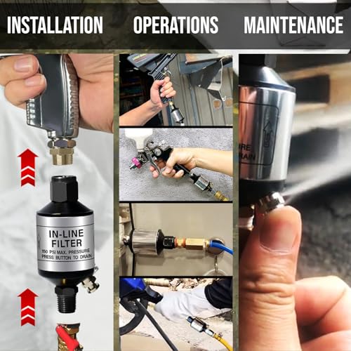 LE LEMATEC Air Compressor Water Separator - 1/4 NPT Inline Moisture Trap, Air Dryer for Pneumatic Tools, HVLP Spray Paint Gun & Airbrush with Easy Drain Valve, AI303 (Pack of 2) - size: 1.6" x 1.6" x 3.6" (Pack of 2)