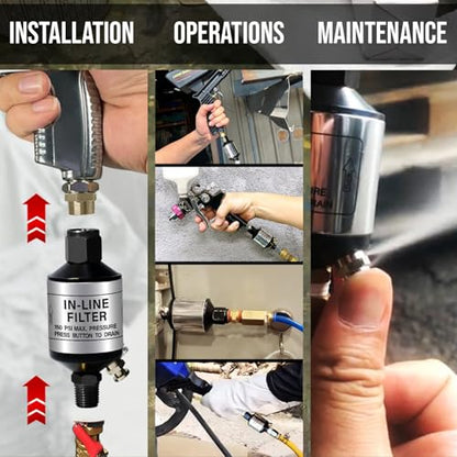 LE LEMATEC Air Compressor Water Separator - 1/4 NPT Inline Moisture Trap, Air Dryer for Pneumatic Tools, HVLP Spray Paint Gun & Airbrush with Easy Drain Valve, AI303 (Pack of 2) - size: 1.6" x 1.6" x 3.6" (Pack of 2)