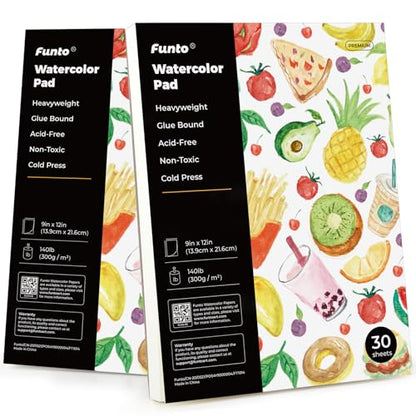 Funto Watercolor Paper Pads, 9x12, 140lb/300gsm, 30 Sheets Each, Cold Pressed, Acid-Free Heavyweight Art Paper for Painting, Drawing - color: 9x12-White-2Pack