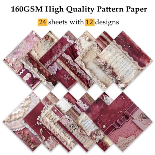 Scrapbook Paper, 24 Sheets 6"×6" 160gsm Single-Sided Patterned Cardstock - color: 24 sheets-pearl lace