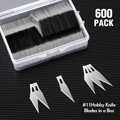 Zhehao 600 Pcs Knife Blades 11 High Carbon Steel Blades Bulk Hobby Art Refill #11 Precision Knife Replacement with Storage Case for Scrapbooking Cutting Stencils Wood Carving