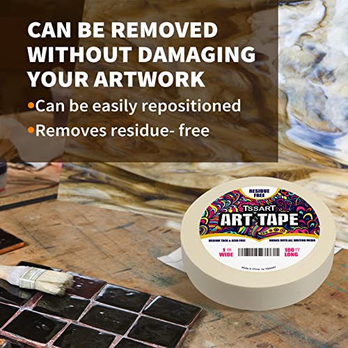 White Art Tape Medium Tack - Masking Artists Tape for Drafting Art Watercolor Painting Canvas Framing - Acid Free 1inch Wide 180FT Long - size: 1inch