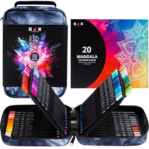 H & B 72-Color Colored Pencils Set with Mandala Coloring Sheets, Eraser, Sharpener - Soft Oil-Based CoresArt Supplies Drawing Kit for Adults, Kids, and Beginners - size: 1 Count (Pack of 72)