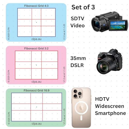 Fibonacci Grid Directors Viewfinder Card | Australian Designed and Made; Artist Viewfinder for Drawing and Photography; 3:2, 4:3 and 16:9 - size: Fibonacci Grid