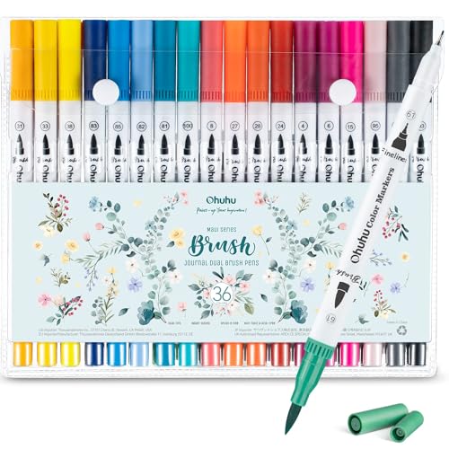 Ohuhu Adult Coloring Book Markers 36 Colors Dual Tip Water-Based-Maui-White - style: 36 Vibrant Colors