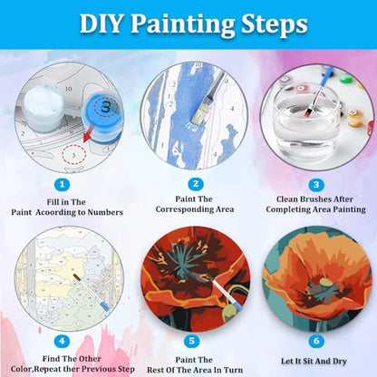 Artunion Framed Paint by Numbers Kit for Adults Beginners & Kids Ages 8-12,Red Poppy Paint by Number with Frame,Flower Adult Paint by Numbers Kit on Canvas 10 * 10 Inch Without Easel - color: ZXT-188-F