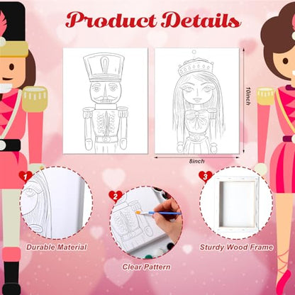Zhanmai 2 Pack Christmas Sip and Paint Kit for Couples Date Night | 8 x 10 Inch, Nutcracker Pre Drawn Canvas, Paint Party Supplies, Romantic Adult Activity, Includes Easels Aprons Brushes Set - size: 8 x 10 Inch, style: Nutcracker