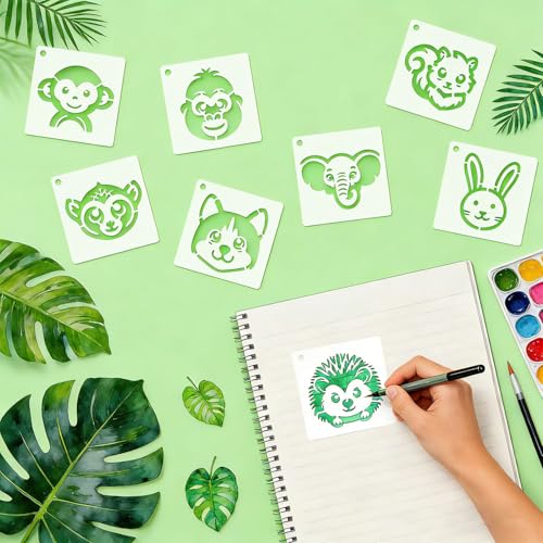27 PCS Animal Head Stencils for Painting, 3x3 Inch Reusable Plastic Paint Templates for Painting on Wood, Animal Theme Drawing Stencils for Wall Furniture Fabric Paper Art Scrapbooks DIY Crafts - color: 27P/Animal Head