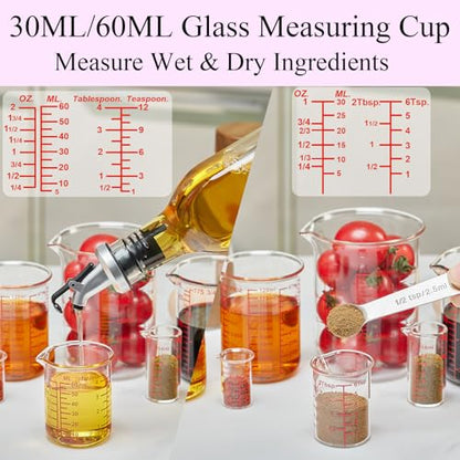 Ackers 7-Piece Glass Measuring Cup Set, Borosilicate Beaker Style Nesting Liquid Measuring Cups - size: 5ml/15ml/30ml/60ml/120ml/150ml/250ml
