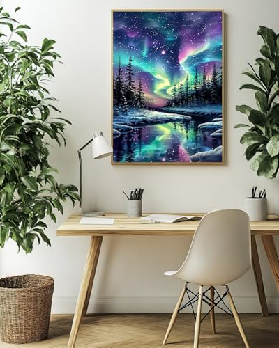 Northern Starry Night Diamond Art Kits for Adults, Diamond Art 12X16 Inch - color: Landscape 01