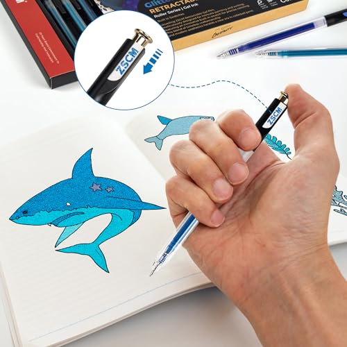 Blue Retractable Glitter Gel Pens, 12 PCS Large Capacity Metallic Ink Pen - color: 12 Blue