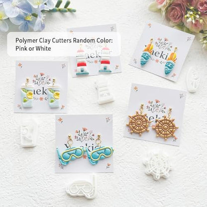 Nautical & Summer Fun Polymer Clay Cutters Set - 9pcs Coastal Shapes Including Lighthouse, Anchor, Ship Wheel, Ice Cream & Sunglasses for DIY Earring Jewelry, Soft Clay Crafts & Scrapbooking - color: Q color