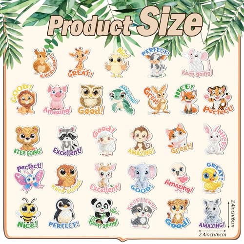 Xuhal 30 Pcs Positive Diamond Painting Magnets Diamond Art Kits for Adults | Inspirational Animal Refrigerator Magnets, 5D Rhinestone Fridge Magnetic Sticker, Diamond Club Gifts, Small DIY Crafts - color: Inspirational