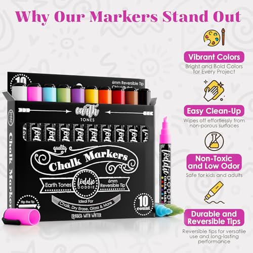 Loddie Doddie Liquid Chalk Markers, Window Markers, Earth Tones, 10 Pack - size: 1 Count (Pack of 10)