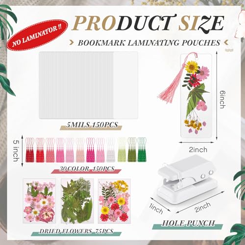 Fuyoooo 376 Pcs Pressed Flower Bookmark Kit,Pink,2 x 6 Inch - color: Pink, size: 2 x 6 Inch