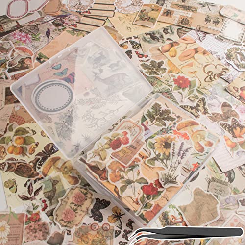 200Pcs Vintage Scrapbook Stickers, Aesthetic Junk Journal Stamping Supplies Kit, Scrapbooking Ephemera Washi Paper for Bullet Journaling Planners Diary Collage - style: Nature