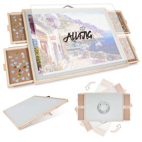 ALL4JIG 1500 Pieces 2-in-1 Tilting&Rotating Puzzle Board for Adults,24.53" x 33.19" Wooden Jigsaw Puzzle Table with 4 Drawers,Portable Board with Lazy Susan and Cover,with a Table Easel-Style Tilt - size: Medium-1500pcs