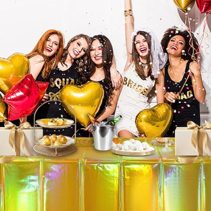 OQOQ Iridescent Gold Table Cloths (4 Packs) - 54x108 Inches New Year Gold Plastic Table Cover Disposable Tablecloth Waterproof Foil for Birthday Retirement Housewarming Graduation New Year Party - color: Gold