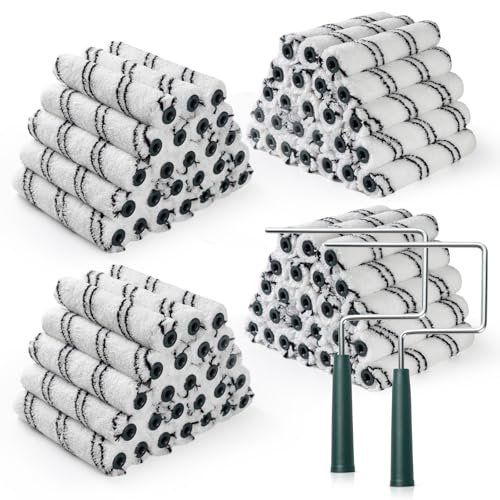Paint Roller Covers, 100 Pack, 6 Inch, 3/8 Inch Nap | 6 Inch Microfiber Sleeves, 2 Anti-Rust Metal Frames Included, Ideal for Wall & Furniture Painting - size: 6 inch paint roller 100 pack
