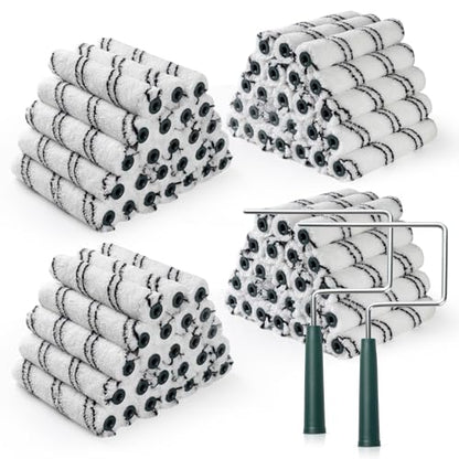 Paint Roller Covers, 100 Pack, 6 Inch, 3/8 Inch Nap | 6 Inch Microfiber Sleeves, 2 Anti-Rust Metal Frames Included, Ideal for Wall & Furniture Painting - size: 6 inch paint roller 100 pack