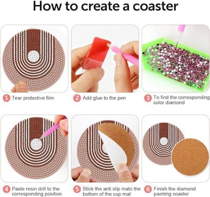 DOTSOPS 8 Pcs Landscape Diamond Painting Coasters with Holder for Beginners - color: Eabstract